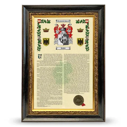 Benier Armorial History Framed - Heirloom