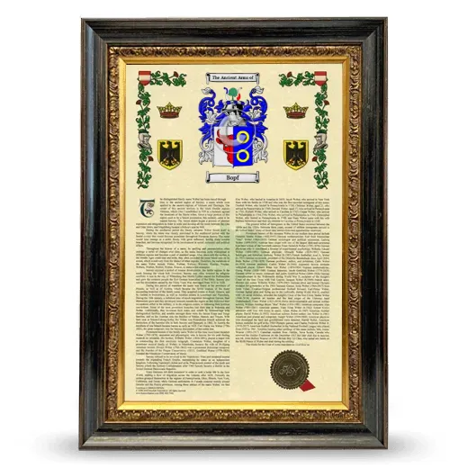 Bopf Armorial History Framed - Heirloom