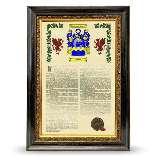 Budds Armorial History Framed - Heirloom