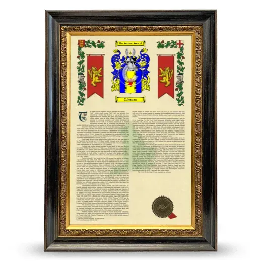 Coleman Armorial History Framed - Heirloom