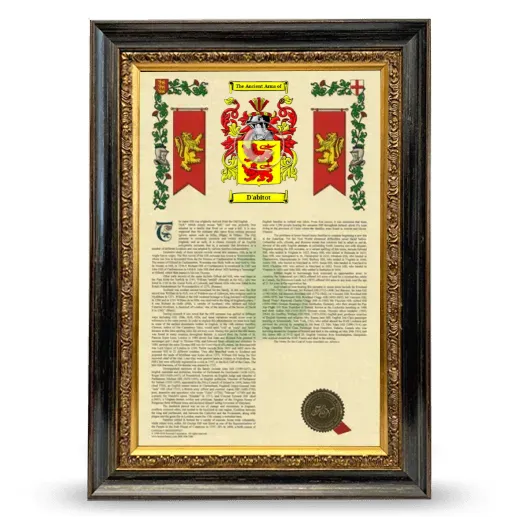D'abitot Armorial History Framed - Heirloom