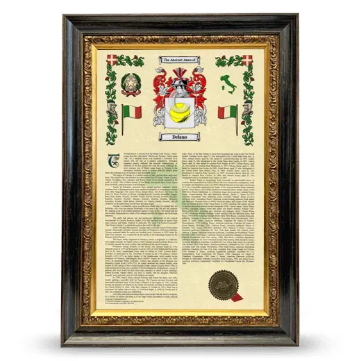 Delano Armorial History Framed - Heirloom