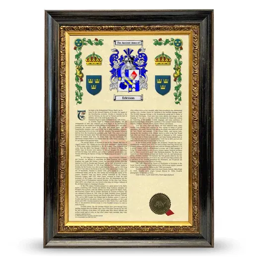 Ericsson Armorial History Framed - Heirloom