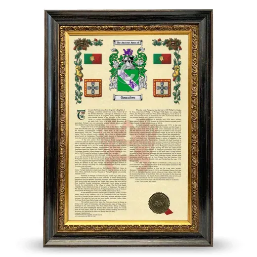 Goncalves Armorial History Framed - Heirloom