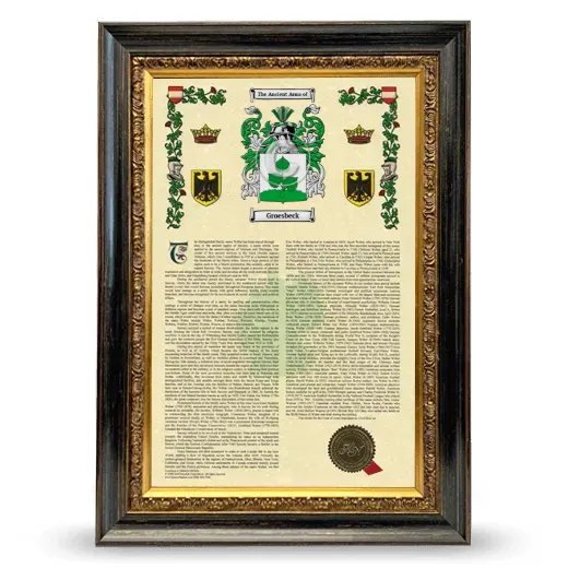 Groesbeck Armorial History Framed - Heirloom
