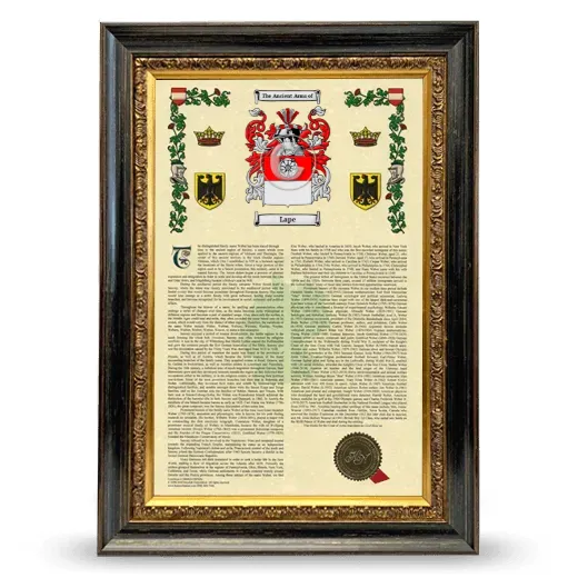 Lape Armorial History Framed - Heirloom