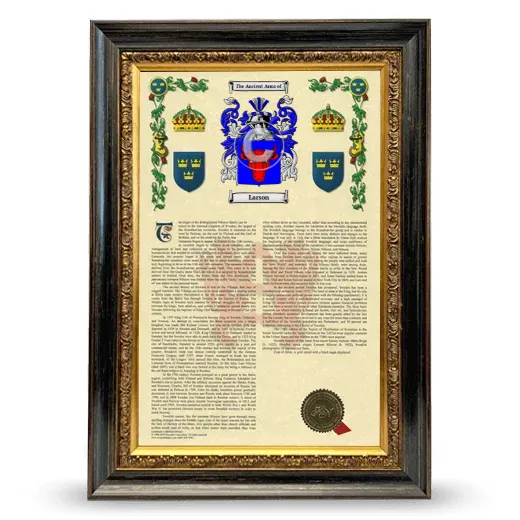 Larson Armorial History Framed - Heirloom