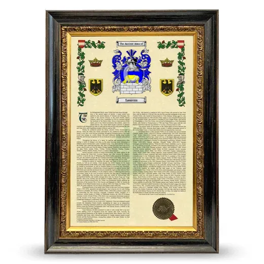 Laurens Armorial History Framed - Heirloom