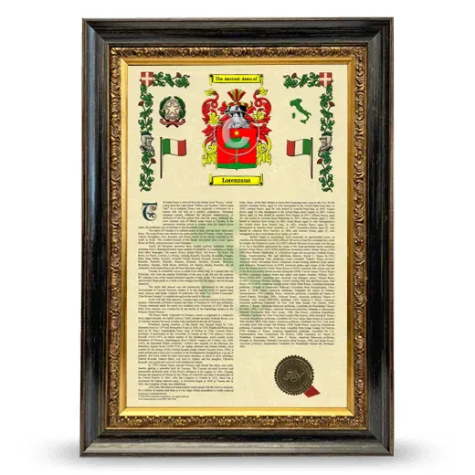 Lorenzana Armorial History Framed - Heirloom