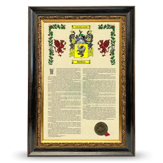 Mathews Armorial History Framed - Heirloom