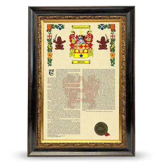 Mercers Armorial History Framed - Heirloom