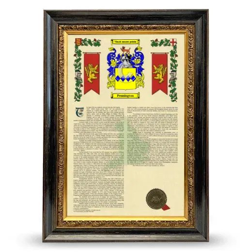 Pennington Armorial History Framed - Heirloom