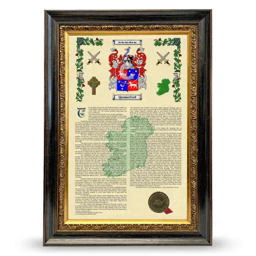 Quemerford Armorial History Framed - Heirloom