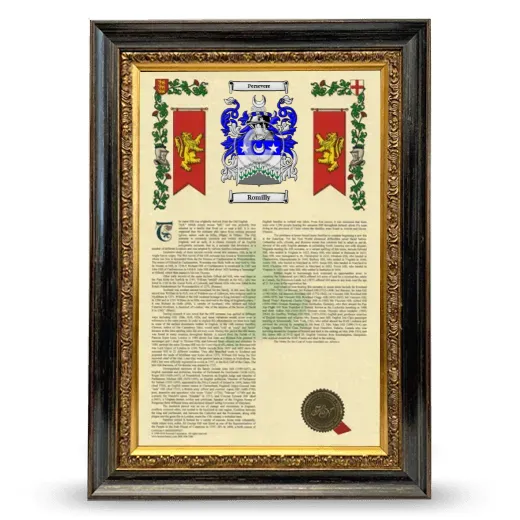 Romilly Armorial History Framed - Heirloom