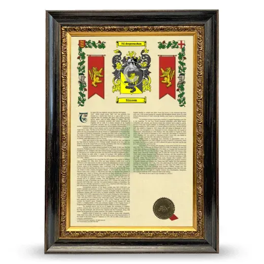 Simson Armorial History Framed - Heirloom
