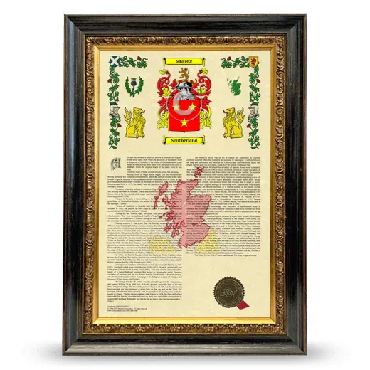 Southerland Armorial History Framed - Heirloom