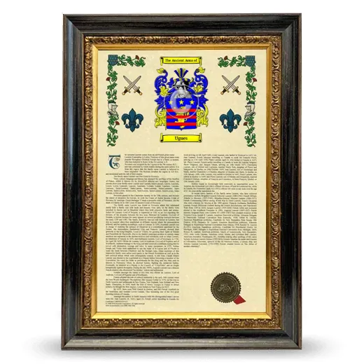 Ugues Armorial History Framed - Heirloom