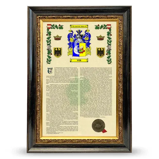 Wilk Armorial History Framed - Heirloom