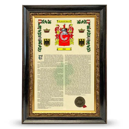 Zore Armorial History Framed - Heirloom