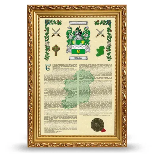 O'Coffey Armorial History Framed - Gold