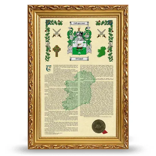 O'Conol Armorial History Framed - Gold