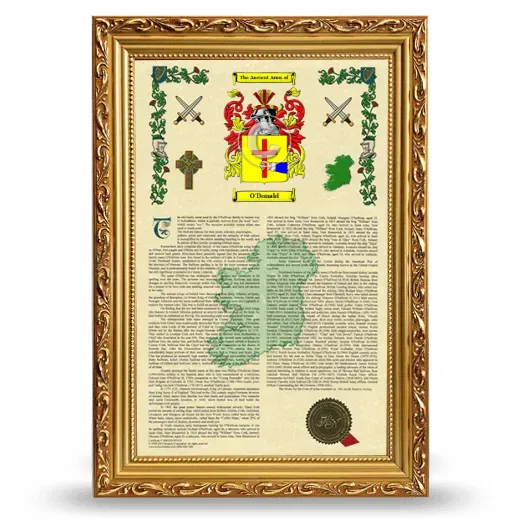 O'Donald Armorial History Framed - Gold