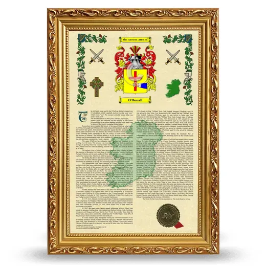 O'Donall Armorial History Framed - Gold