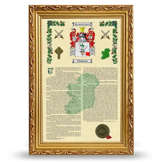 O'Donovan Armorial History Framed - Gold