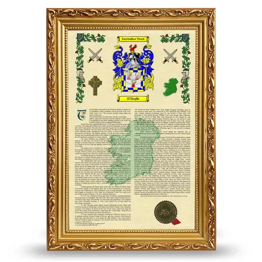 O'Doyle Armorial History Framed - Gold