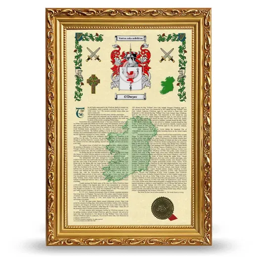 O'Dwyer Armorial History Framed - Gold