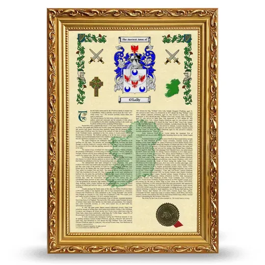 O'Lally Armorial History Framed - Gold