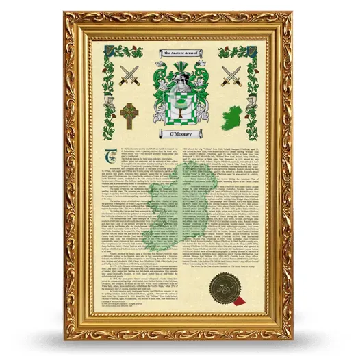 O'Mooney Armorial History Framed - Gold