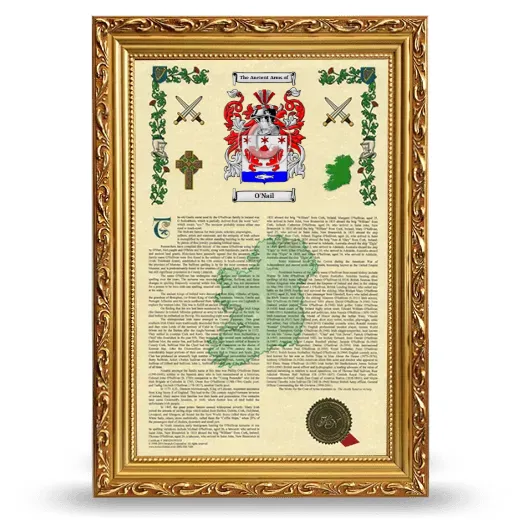 O'Nail Armorial History Framed - Gold