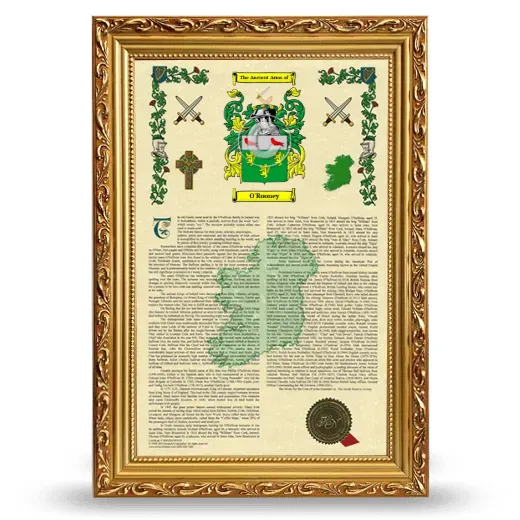 O'Rooney Armorial History Framed - Gold