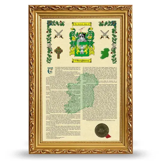O'Shaughnessy Armorial History Framed - Gold