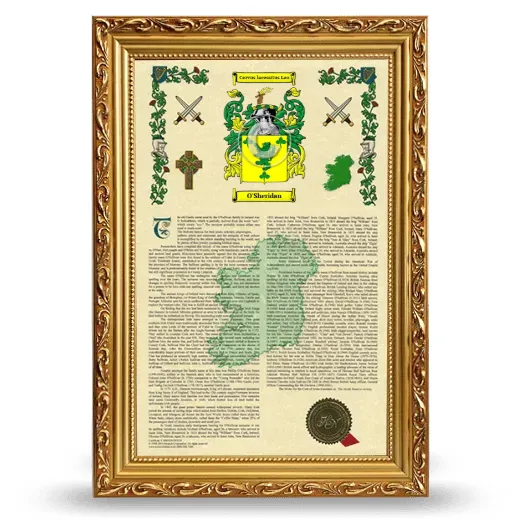 O'Sheridan Armorial History Framed - Gold