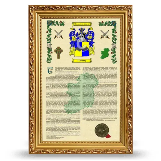 O'Sherry Armorial History Framed - Gold