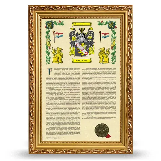 Van De ven Armorial History Framed - Gold