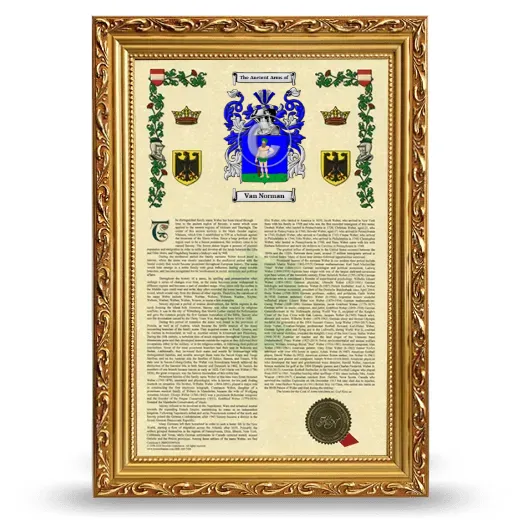 Van Norman Armorial History Framed - Gold