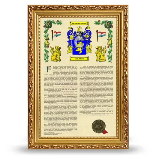 Van Rhyn Armorial History Framed - Gold