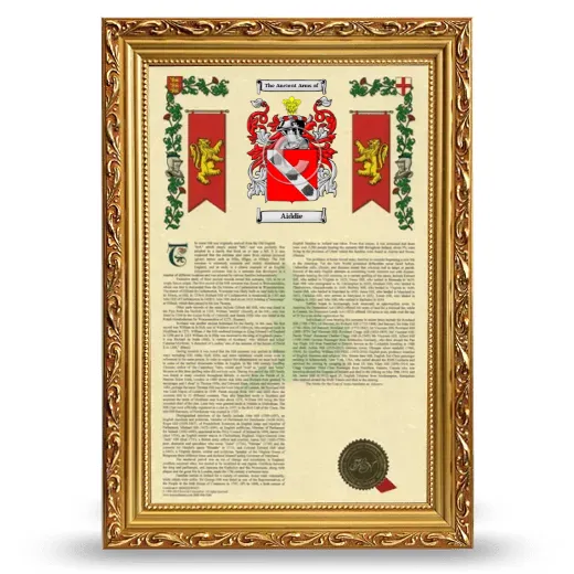 Aiddie Armorial History Framed - Gold