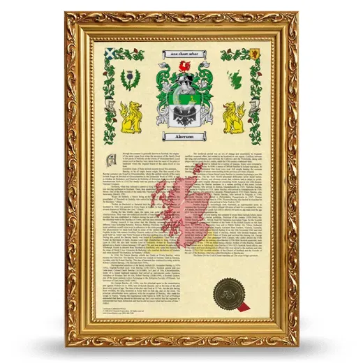 Akerson Armorial History Framed - Gold