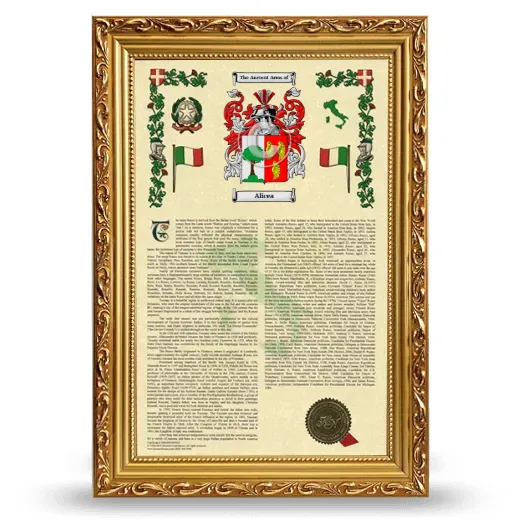 Alicea Armorial History Framed - Gold
