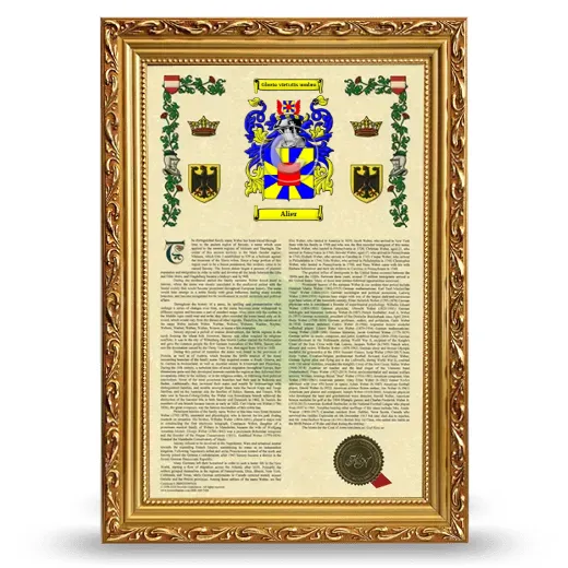 Alier Armorial History Framed - Gold