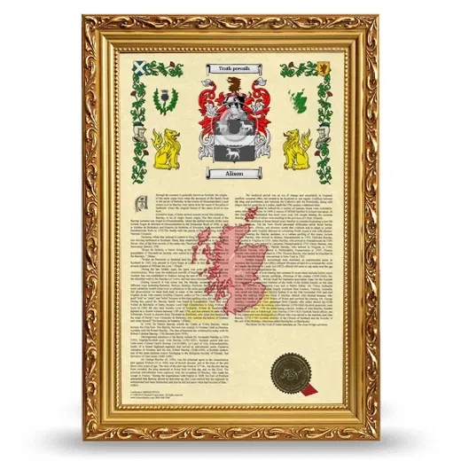 Alison Armorial History Framed - Gold