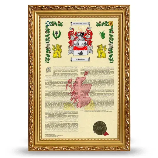 Allardice Armorial History Framed - Gold