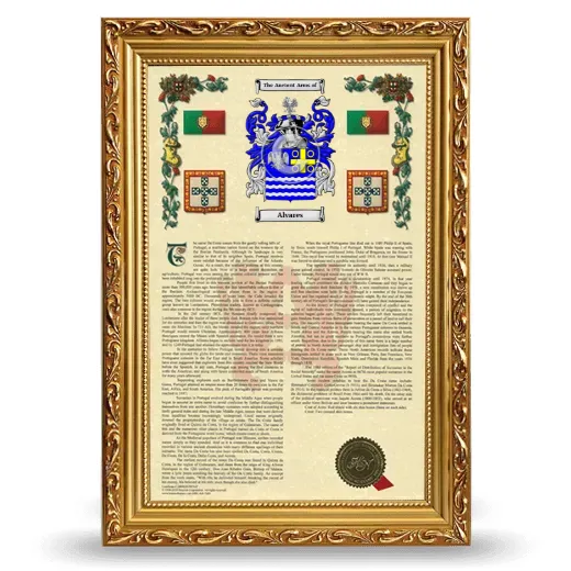 Alvares Armorial History Framed - Gold