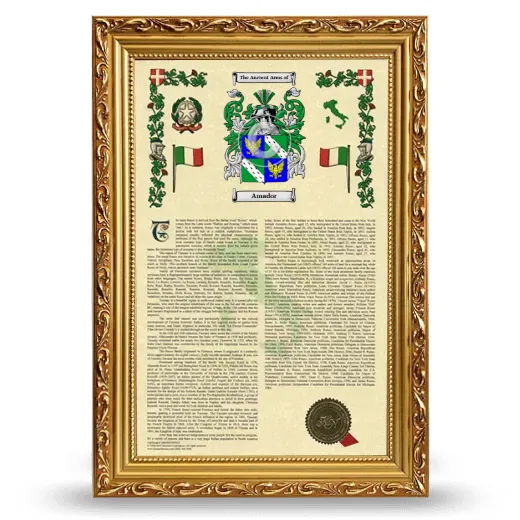 Amador Armorial History Framed - Gold