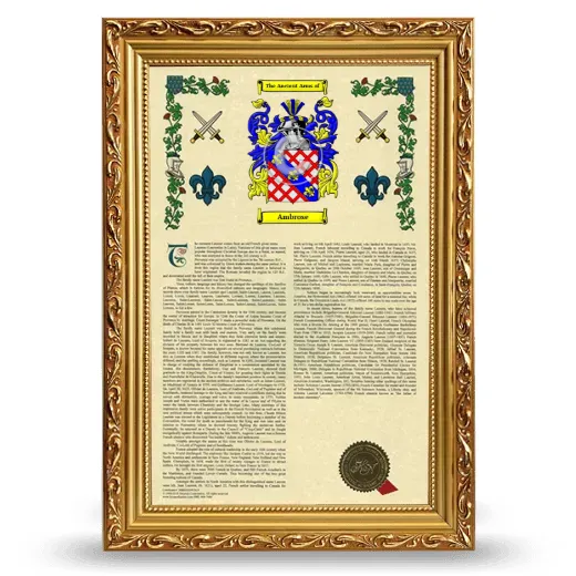 Ambrose Armorial History Framed - Gold