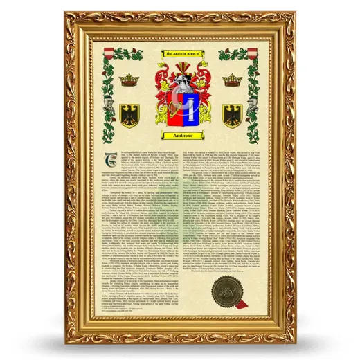 Ambrose Armorial History Framed - Gold
